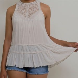 Lace Top Flowy White Tank Top